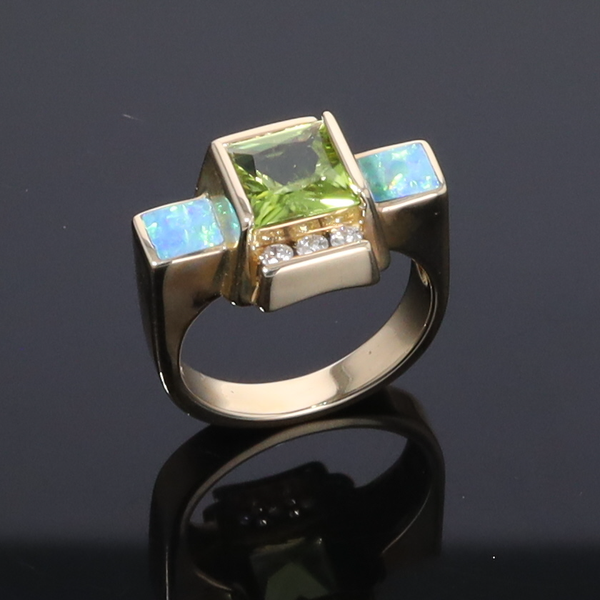 Opal Rings 2 Square Inlaid Peridot with 0.24ctw Diamonds