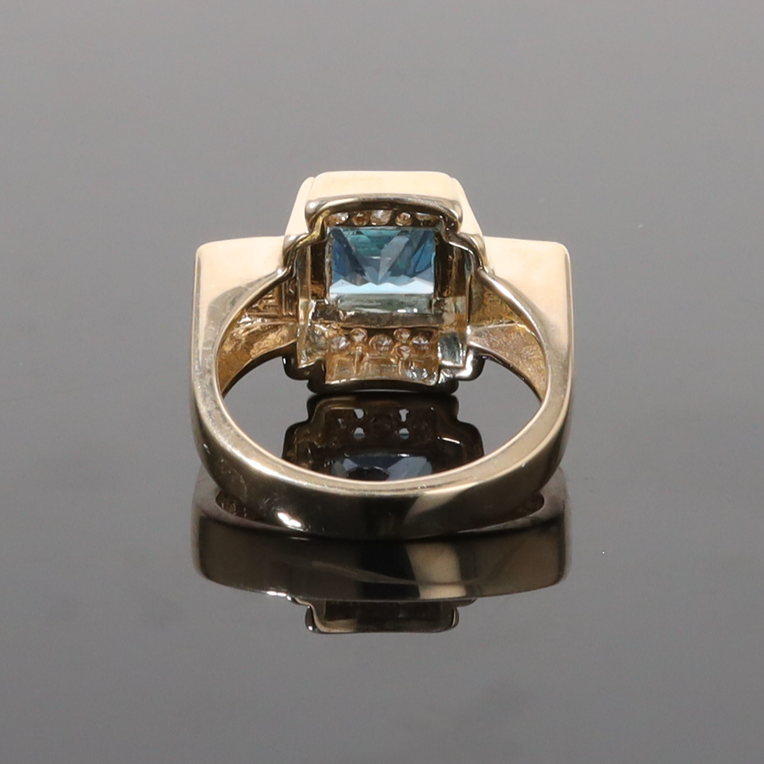 Opal Rings Inlaid Sides Swiss Blue Topaz Center with .24ctw Diamonds