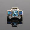 Opal Rings Inlaid Sides Swiss Blue Topaz Center with .24ctw Diamonds