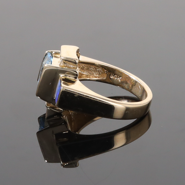 Opal Rings Inlaid Sides Swiss Blue Topaz Center with .24ctw Diamonds