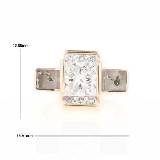 Princess Cut Diamond Gold Quartz 2-Square Inlaid Ring