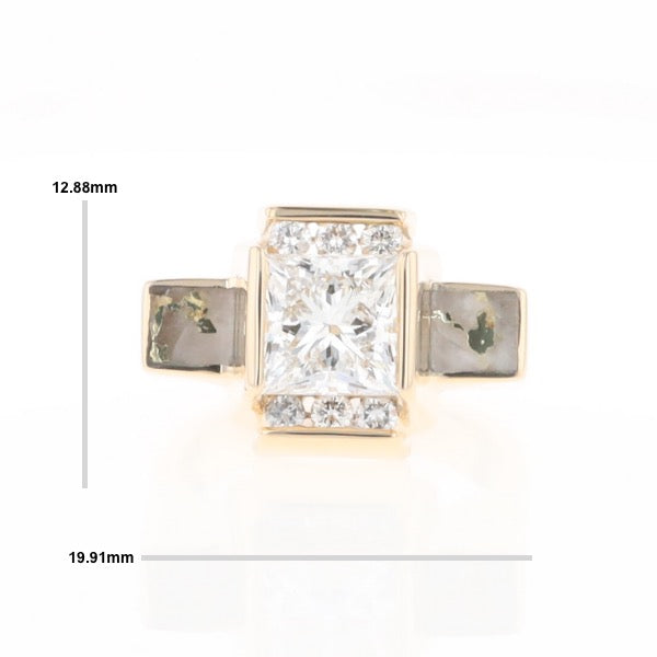 Princess Cut Diamond Gold Quartz 2-Square Inlaid Ring