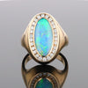 Opal Rings Oval Inlaid Design with .36ctw Round Diamonds Halo