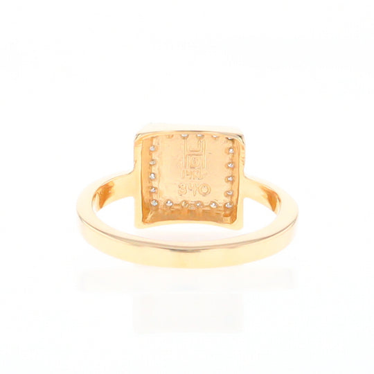 Gold Quartz Ring Square Inlaid Halo .14ctw Diamonds Design