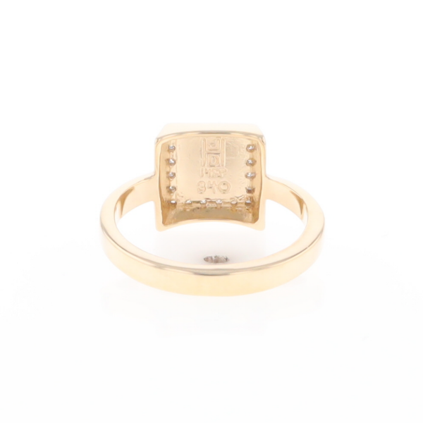 Gold Quartz Ring Square Inlaid Halo .14ctw Diamonds Design