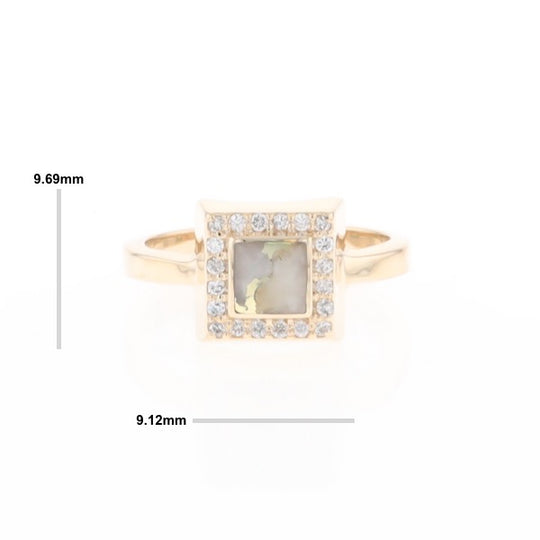 Gold Quartz Ring Square Inlaid Halo .14ctw Diamonds Design