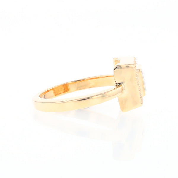 Gold Quartz Ring Square Inlaid Halo .14ctw Diamonds Design