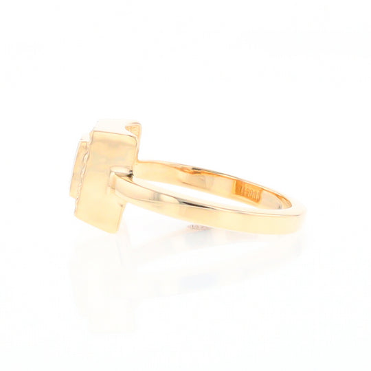 Gold Quartz Ring Square Inlaid Halo .14ctw Diamonds Design