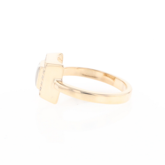 Gold Quartz Ring Square Inlaid Halo .14ctw Diamonds Design