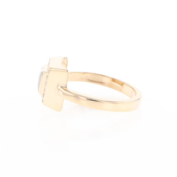 Gold Quartz Ring Square Inlaid Halo .14ctw Diamonds Design