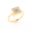 Gold Quartz Ring Square Inlaid Halo .14ctw Diamonds Design