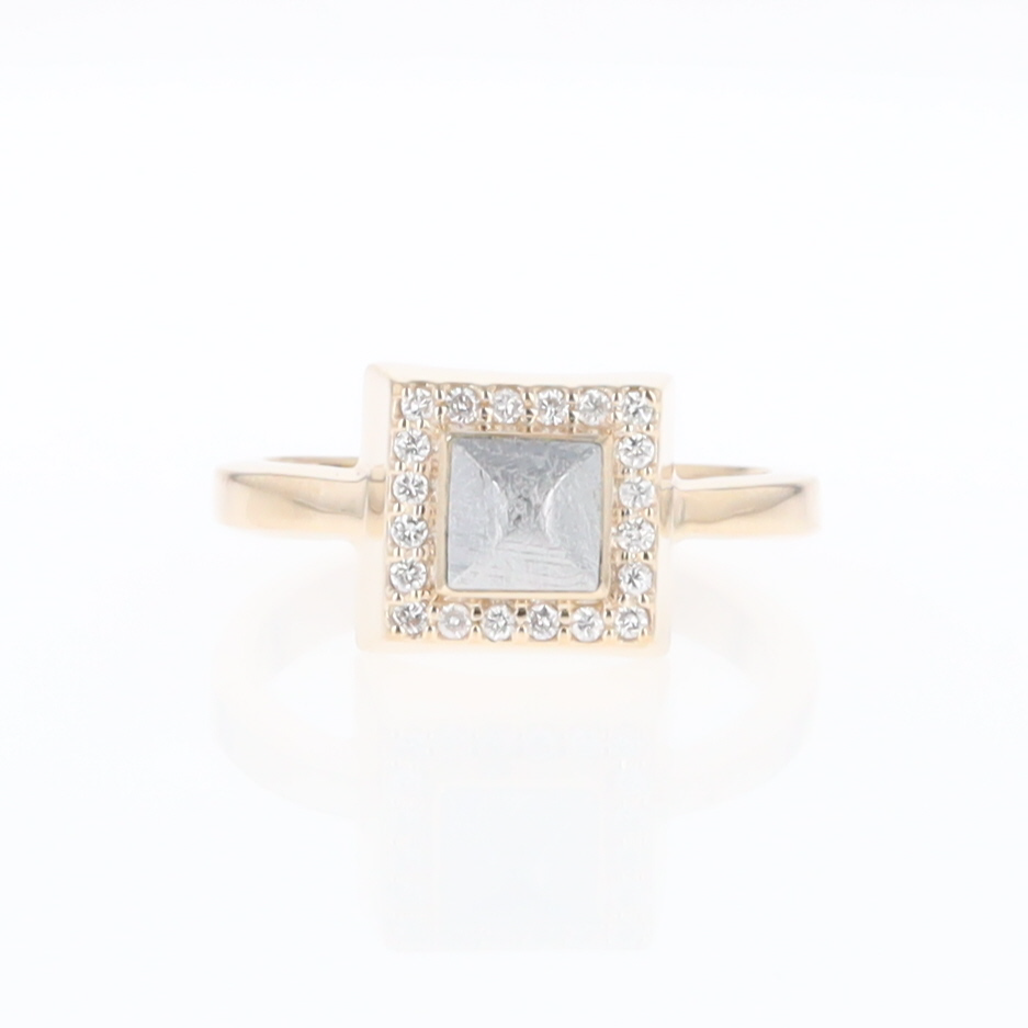 Meteorite Ring Square Inlaid Halo .14ctw Diamonds Design