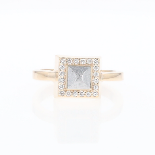 Meteorite Ring Square Inlaid Halo .14ctw Diamonds Design