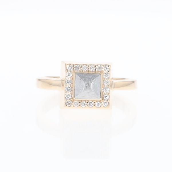 Meteorite Ring Square Inlaid Halo .14ctw Diamonds Design