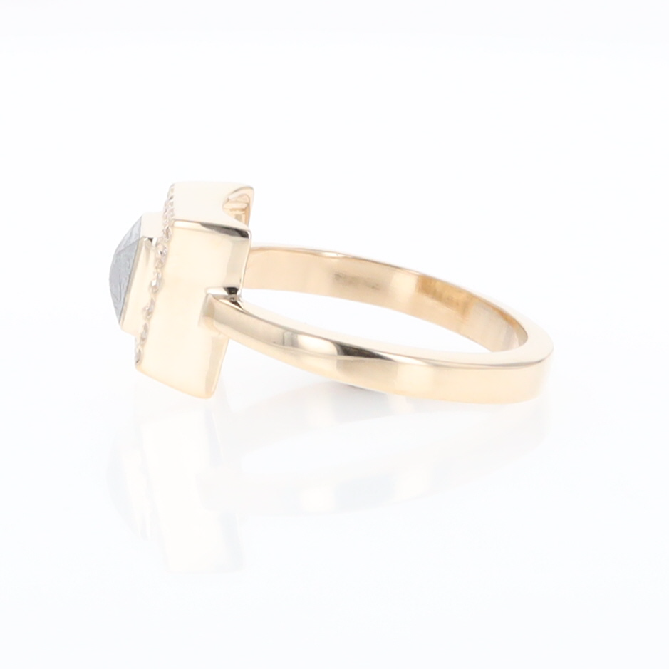 Meteorite Ring Square Inlaid Halo .14ctw Diamonds Design