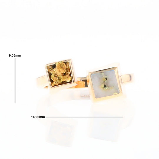 Gold Quartz Ring Natural Nuggets Inlaid Wrap Double Square Design