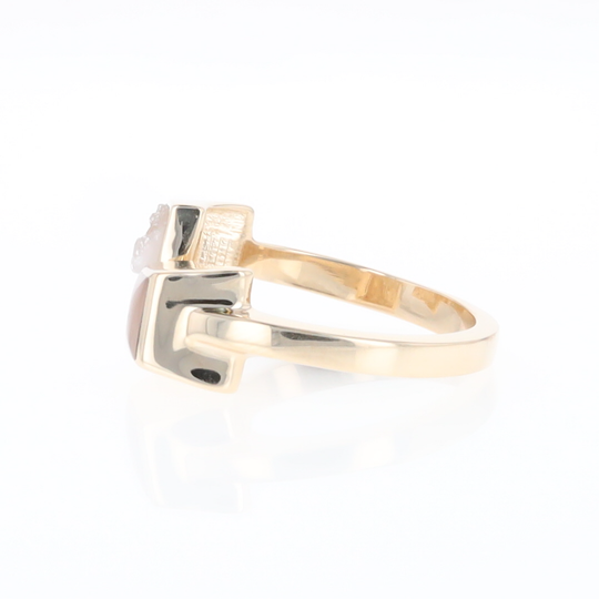 Rose and Druzy Quartz Ring Inlaid Wrap Double Square Design