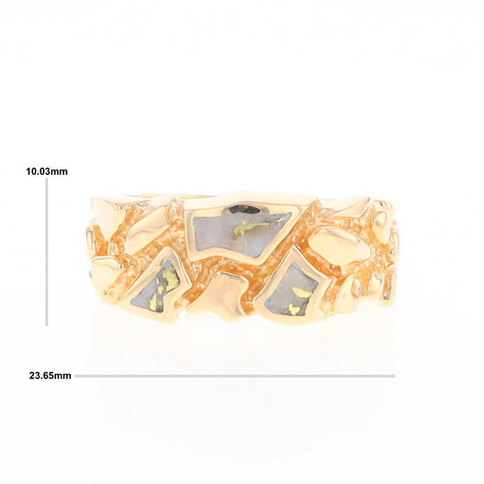 Gold Quartz Ring 3 Section Inlaid Nugget Design Band