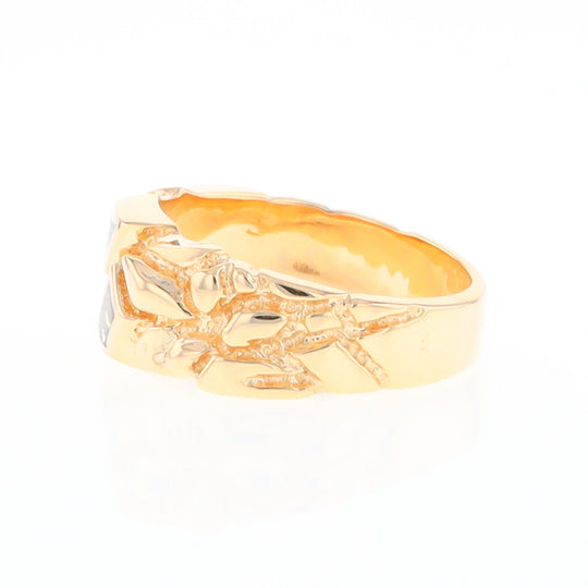 Gold Quartz Ring 3 Section Inlaid Nugget Design Band