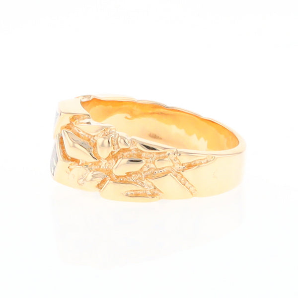 Gold Quartz Ring 3 Section Inlaid Nugget Design Band