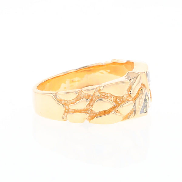 Gold Quartz Ring 3 Section Inlaid Nugget Design Band