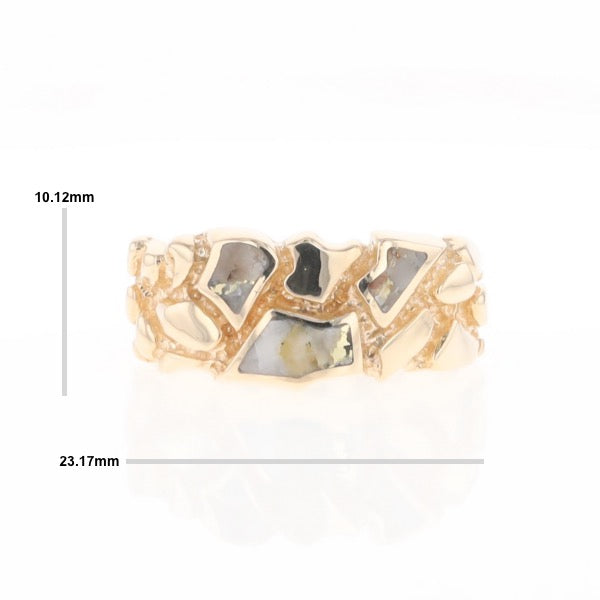 Gold Quartz Ring 3 Section Inlaid Nugget Design Band