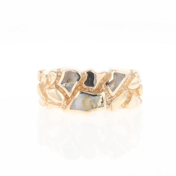 Gold Quartz Ring 3 Section Inlaid Nugget Design Band