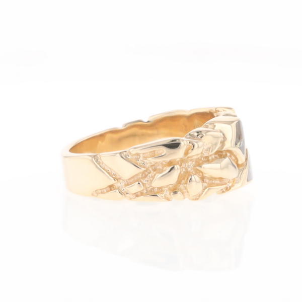 Gold Quartz Ring 3 Section Inlaid Nugget Design Band