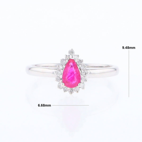 Natural Pear Cut Ruby with Diamond Halo 18K White Gold