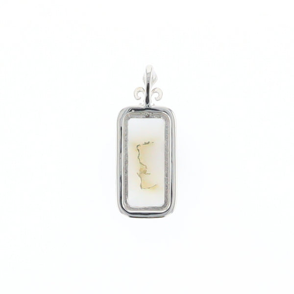 Gold Quartz Necklace, Rectangle Inlaid Fleur De Lis Design with .02ctw Diamond Pendant