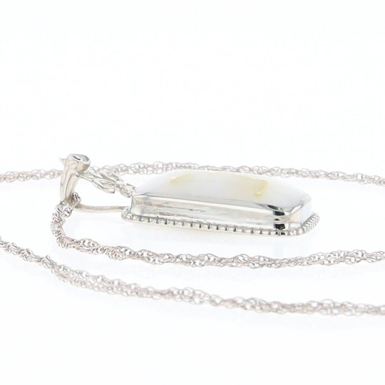 Gold Quartz Necklace, Rectangle Inlaid Fleur De Lis Design with .02ctw Diamond Pendant