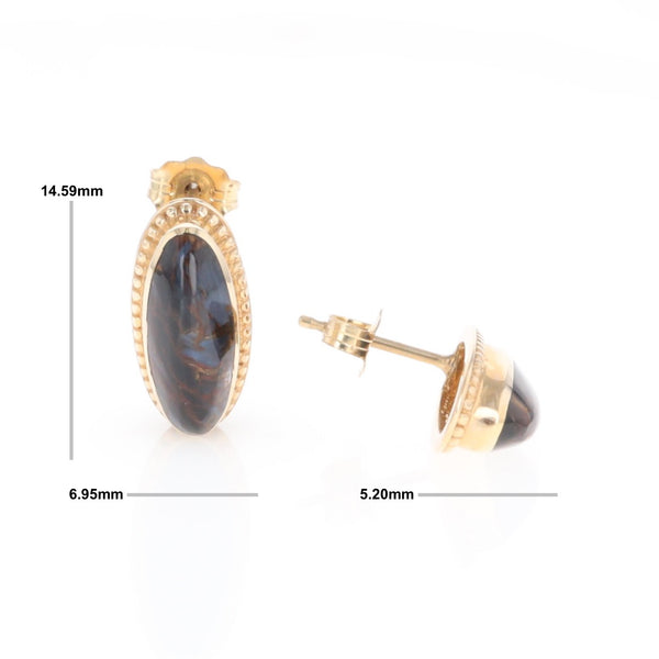 Natural pietersite oval inlaid milgrain earrings