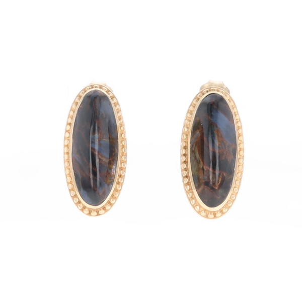 Natural pietersite oval inlaid milgrain earrings