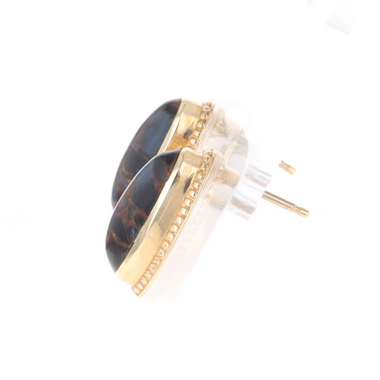 Natural pietersite oval inlaid milgrain earrings