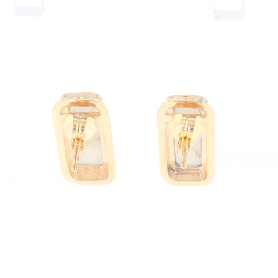 Gold Quartz Earrings Rectangle Inlaid Milgrain Design - G2