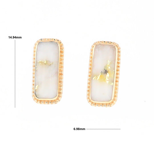 Gold Quartz Earrings Rectangle Inlaid Milgrain Design - G2