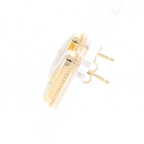 Gold Quartz Earrings Rectangle Inlaid Milgrain Design - G2