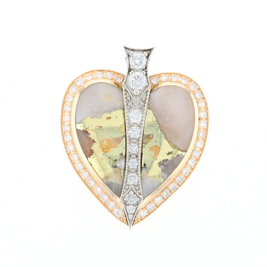 Gold Quartz Necklace Cupid's Revenge 2.24ctw Diamonds Heart Pendant