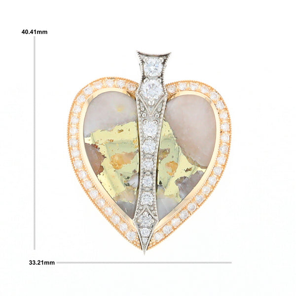 Gold Quartz Necklace Cupid's Revenge 2.24ctw Diamonds Heart Pendant