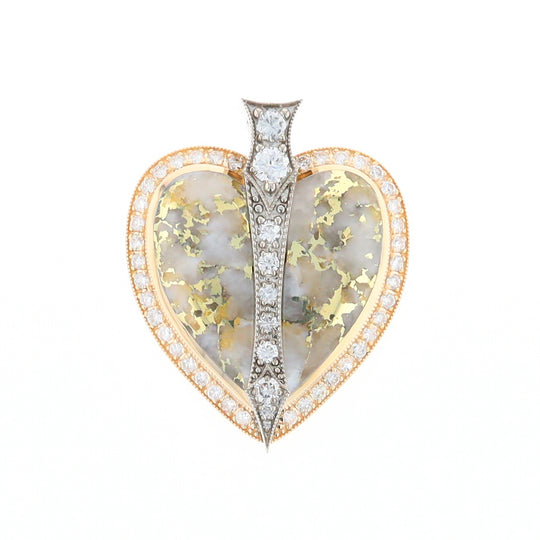 Gold Quartz Necklace Cupid's Revenge 2.24ctw Diamonds Heart Pendant (G1)