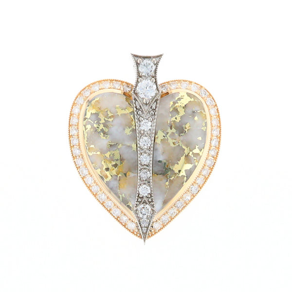 Gold Quartz Necklace Cupid's Revenge 2.24ctw Diamonds Heart Pendant (G1)