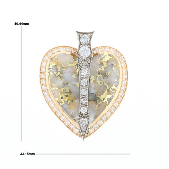 Gold Quartz Necklace Cupid's Revenge 2.24ctw Diamonds Heart Pendant (G1)