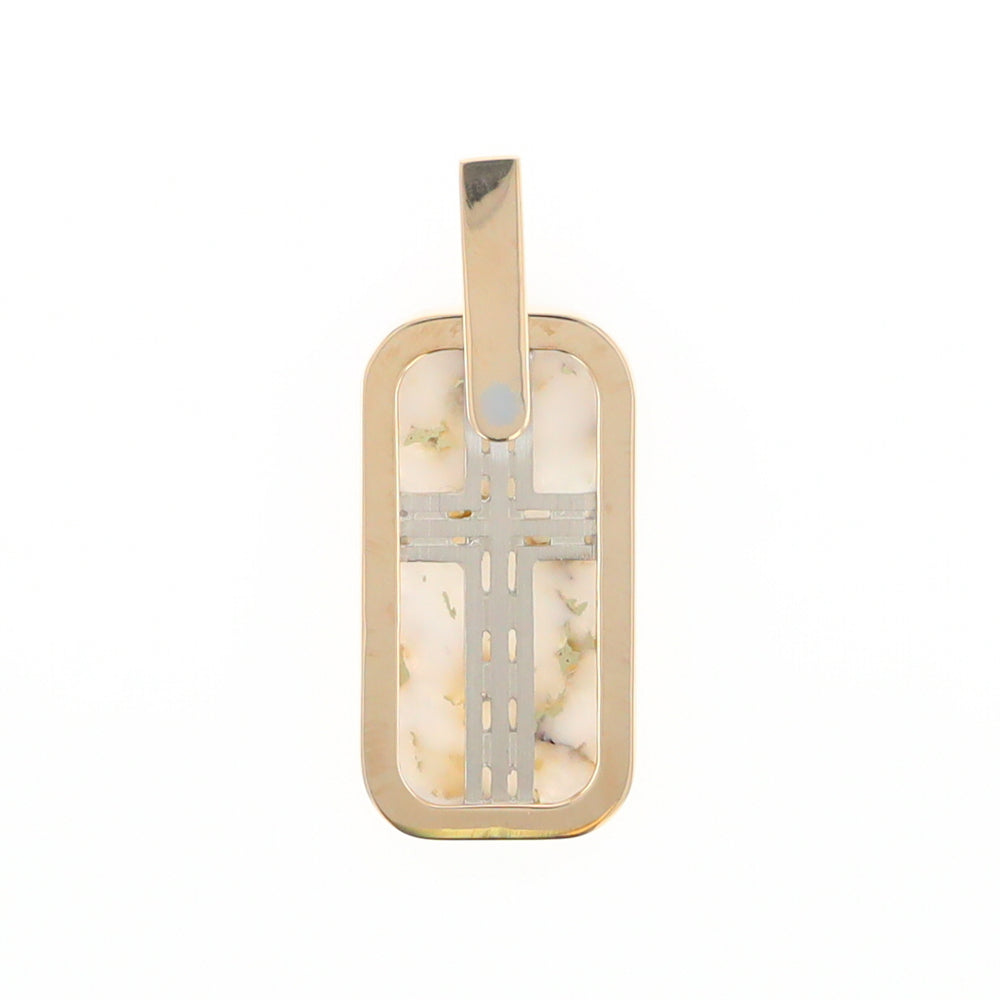 Gold Quartz Necklace Dog Tag Double Sided Inlaid Cross Pendant