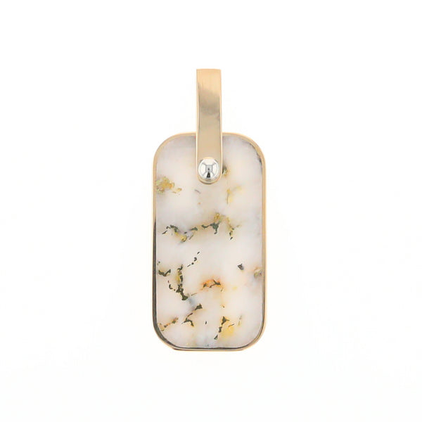 Gold Quartz Necklace Dog Tag Double Sided Inlaid Cross Pendant