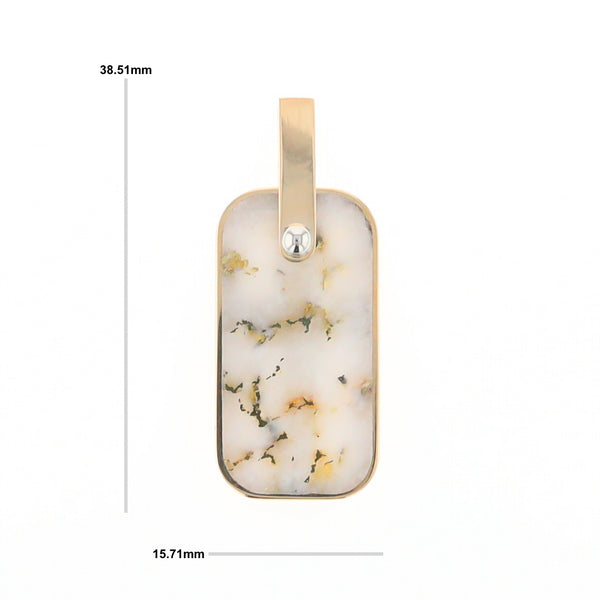 Gold Quartz Necklace Dog Tag Double Sided Inlaid Cross Pendant