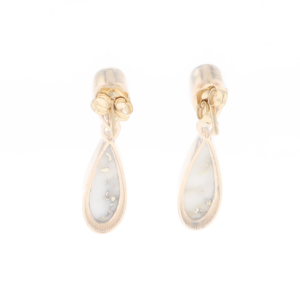 Gold Quartz Earrings Tear Drop Inlaid Design
