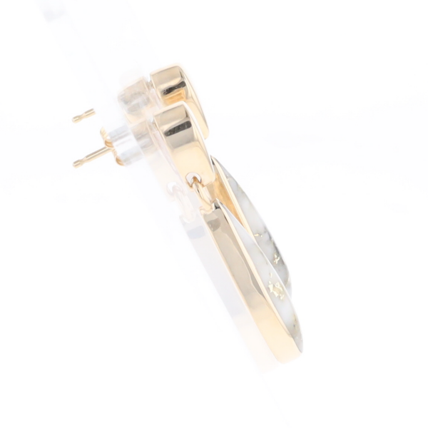 Gold Quartz Earrings Tear Drop Inlaid Design