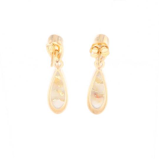 Gold Quartz Earrings Tear Drop Inlaid Design