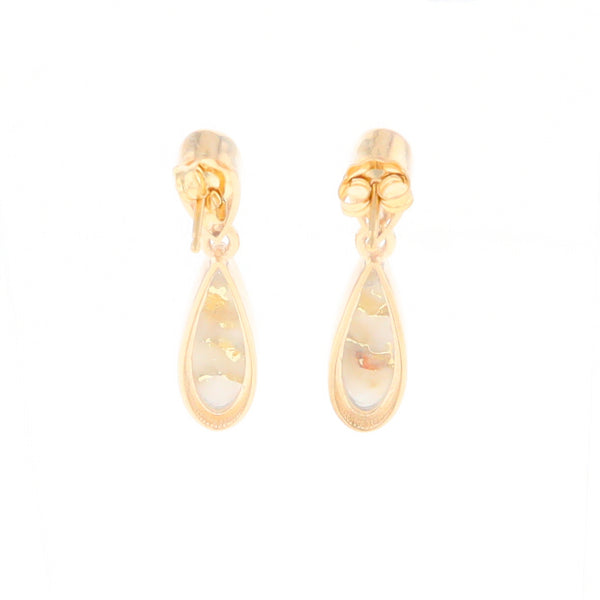 Gold Quartz Earrings Tear Drop Inlaid Design