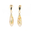 Gold Quartz Earrings Tear Drop Inlaid Design